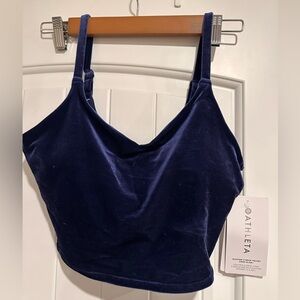 Never worn Athleta Elation navy velvet cropped tank with built in bra.